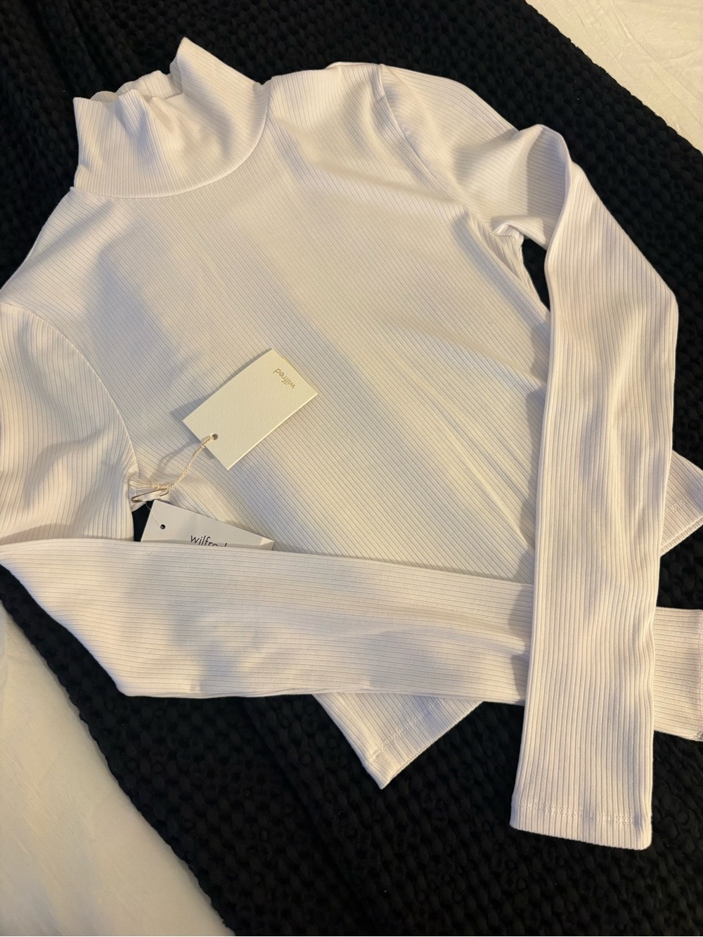 Aritzia Wilfred White Ribbed Turtle Neck Long Sleeve Top